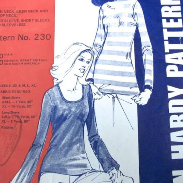 Women’s Long Sleeved T-Shirt Sewing Pattern Jean Hardy Pattern #230 Sizes 6-20 (S-XL) Uncut