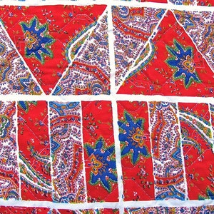 Vintage Quilted Fabric Red Floral Patchwork Print 2 7/8 yd Piece 42 Wide