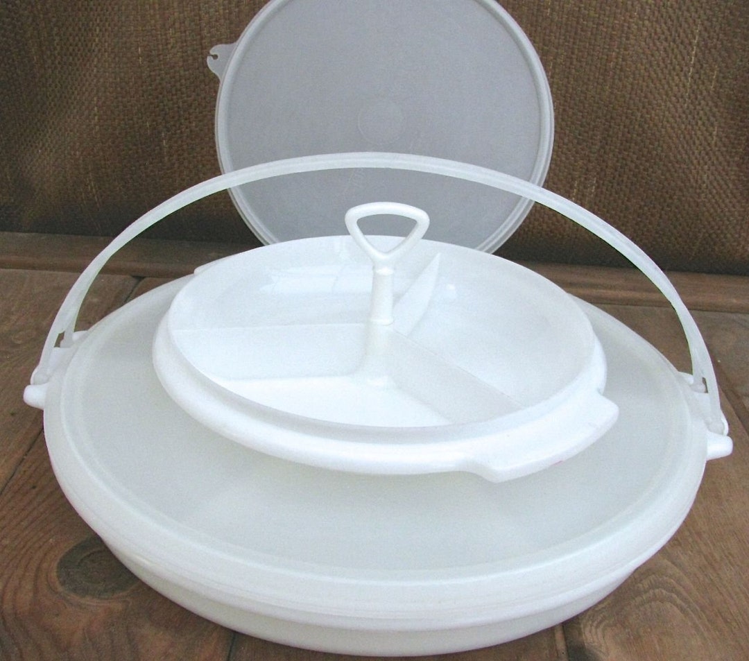 Tupperware White Divided Relish Tray With Lid and Handle Plus Etsy