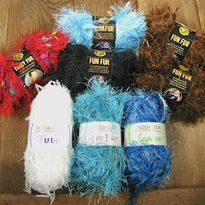 Eyelash Yarn Mixed Lot: Lion Brand Fun Fur, Moda Dea, 8 Skeins