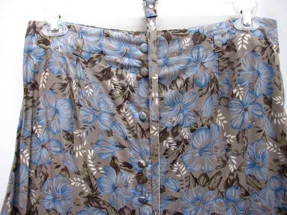 Sag Harbor A-line Skirt Brown & Blue Floral Rayon… - image 2