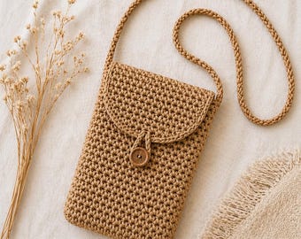 Raffia Crochet Phone Bag Pattern | Beginner Crossbody Pouch (PDF Download)
