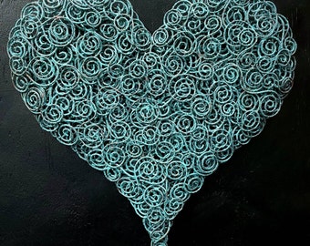 Metal Wall Art Copper Wire Coil Heart 'Full of Love' #1060 Custom Wedding Anniversary Valentines Mothers Christmas Gift Romantic Whimsical