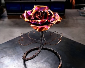 Copper Rose Sculpture: 'Be Mine' Romantic Metal Home Decor Artisanal Bespoke