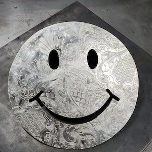 Happy / Smiley Face Silver-plated #1850e SAVE 10% SEE BELOW* Metal Wall Art Upcycling Steampunk Housewarming Contemporary Birthday Christmas