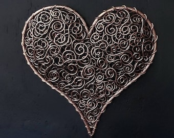 Metal Wall Art Copper Wire Coil Heart #1584 "Crazy In Love" Steampunk Wedding Anniversary Valentine Mother Christmas Romantic Gift Whimsical