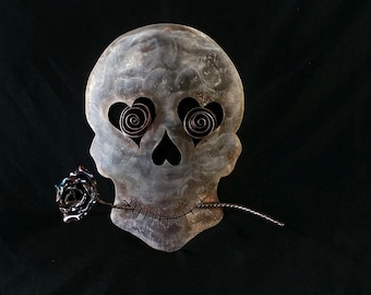 Sugar Skull Metal Wall Art #1632s Day of the Dead Vintage Steampunk Silver-plated Copper Housewarming Birthday Christmas Artisanal Bespoke