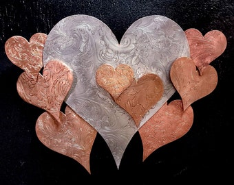 Upcycled Metal Heart Cloud Wall Art: Copper & Silver Vintage Decor