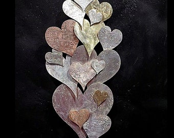 Upcycled Vertical Vintage Silver Heart Cloud Metal Wall Art #1568 Romantic 7th Copper 25th Anniversary Gift