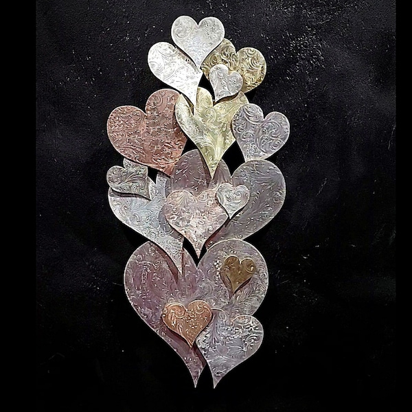 Large Metal Wall Art Vertical Heart Cloud #1568 Silver Copper Steampunk VTG Anniversary Valentines Mothers Wedding Christmas Romantic Gift