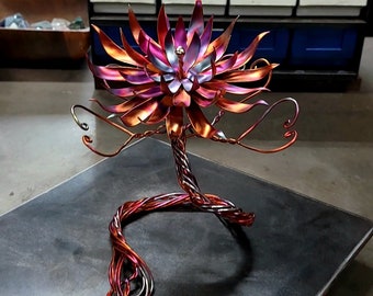 Copper Flower Sculpture: 'New Life' Metal Art Decor Artisanal Bespoke Unique Present