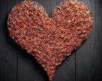 Bright Copper Wire Heart Wall Art #1060 Full of Love 7th Anniversary Romantic Metal Sculpture Luxury Gift