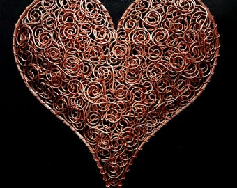 Copper Wire Coil Heart Metal Wall Art #1584 "Crazy In Love" Steampunk Wedding Anniversary Valentine Mother Christmas Romantic Gift Whimsical