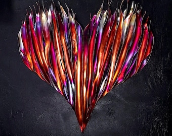 Flame Painted Solid Copper Heart Wall Art #1919 Heavy Metal Sculpture 7th Anniversary Romantic Luxury Home Decor