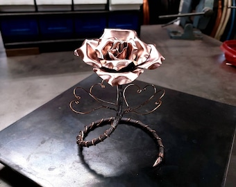 Copper Rose Be Mine #1383 Art Sculpture Steampunk Decor Housewarming 7th Anniversary Wedding Valentines Mothers Day Christmas Birthday Gift