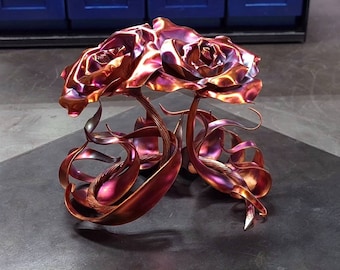 Copper Roses "Eternal" #1763 Art Sculpture Valentines Day Mothers Day Christmas Anniversary Wedding Housewarming Steampunk Decor Unique Gift