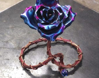 Handcrafted Copper Rose Lovestruck #2123e Artisan Metal Flower Sculpture Romantic 7th Anniversary Tabletop Home Decor