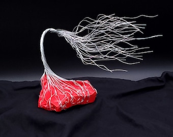 Last One-Rare Red Glass Silver Wire Spirit Tree Steampunk Industrial Housewarming Anniversary Christmas Recovery Gift Unique Art Sculpture