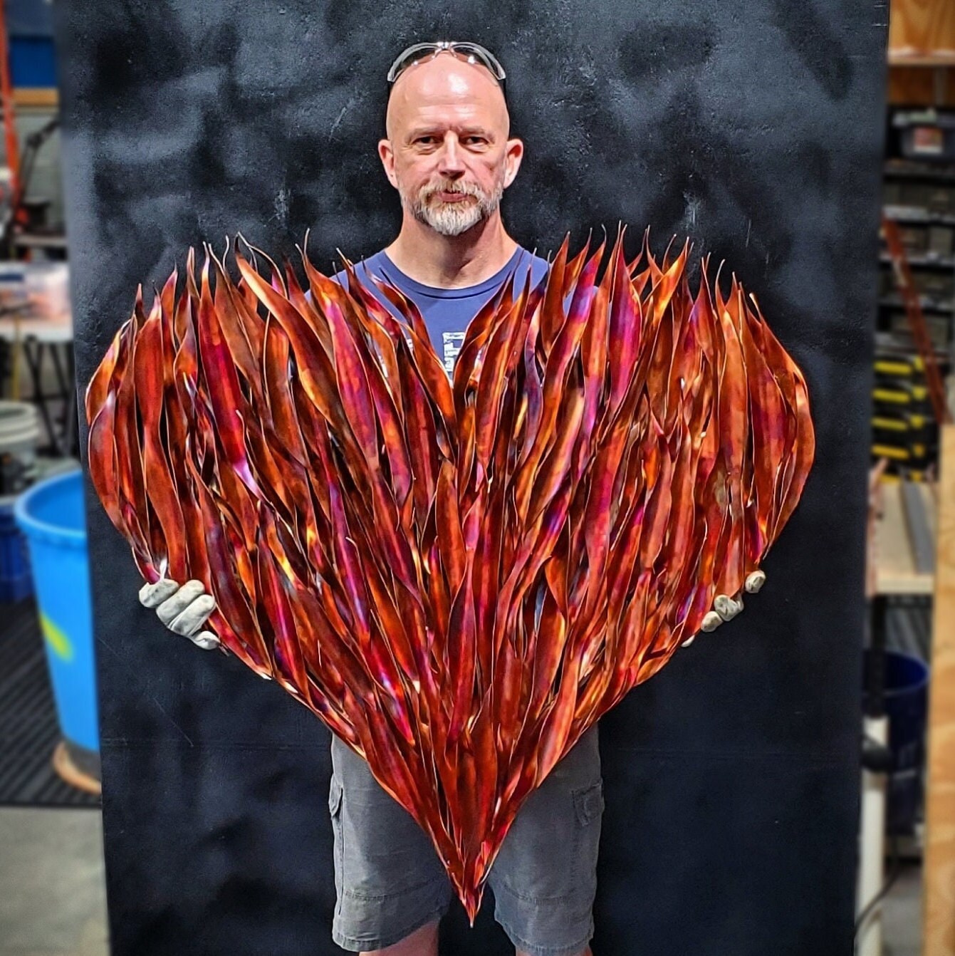 Large Metal Wall Art Copper Flame Heart #1919 Home Decor Steampunk Wedding Anniversary Brutalist Modern Dark Romantic Gothic Phoenix Fire