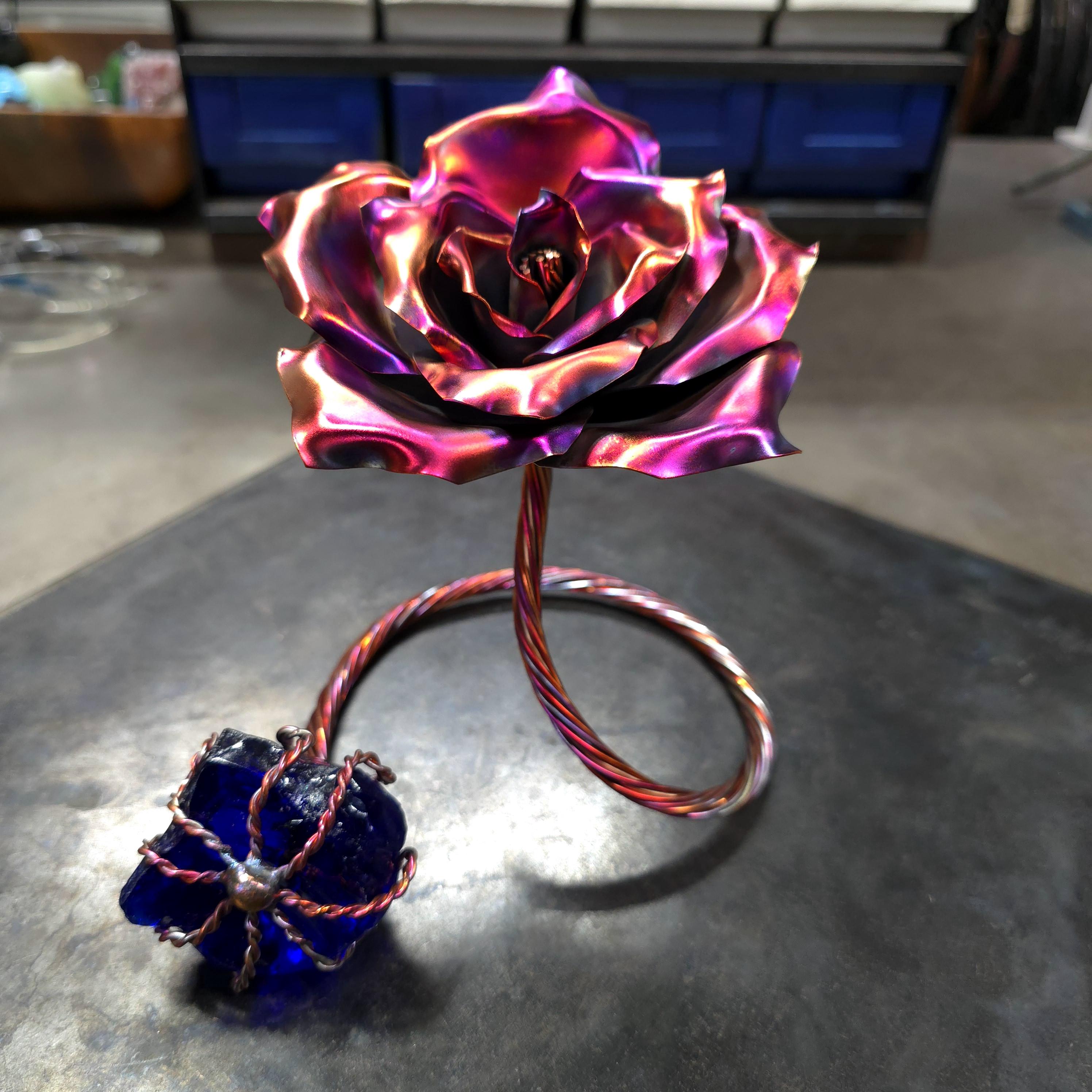 Copper & Glass Crystal Rose Sculpture 'infinity': Metaphysical