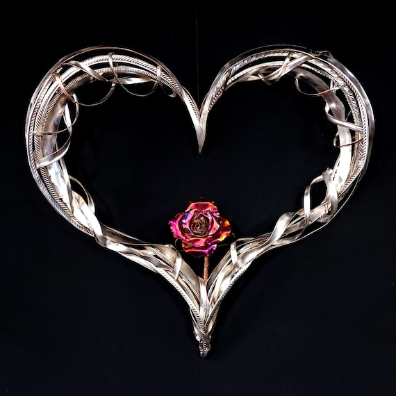 Large Metal Wall Art Heart "Passion of Love" #1622 Silver Copper Rose Home Decor Anniversary Valentines Mothers Christmas Gift Whimsical Pop