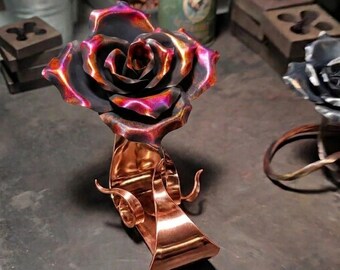 Mystical Copper Rose Spellbound #2122e Gothic Fantasy Metal Art Dark Romance Altar Decor Handcrafted Halloween Keepsake