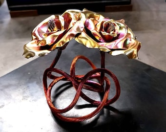 Copper Roses "Tie the Knot" #1648W Art Sculpture Valentines Day Mothers Day Christmas Anniversary Wedding Housewarming Steampunk Unique Gift