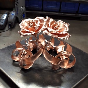 Copper Roses "Unity" #1849 Art Sculpture Valentines Mothers Day Christmas Anniversary Wedding Housewarming Steampunk Home Decor Unique Gift