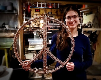 Copper Peace Sign Wall Art #1851 Artisanal Bespoke Steampunk Wedding Inspirational Hippie Housewarming Father's Mother's Day Christmas Gift