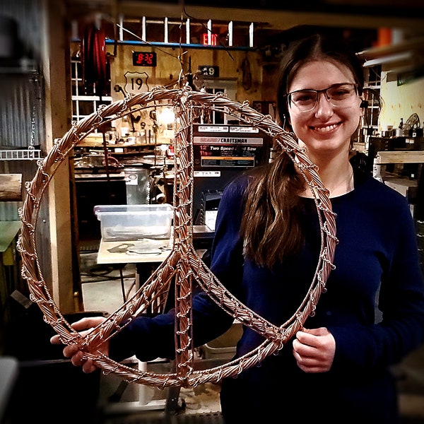 Copper Peace Sign Wall Art #1851 Artisanal Bespoke Steampunk Wedding Inspirational Hippie Housewarming Father's Mother's Day Christmas Gift