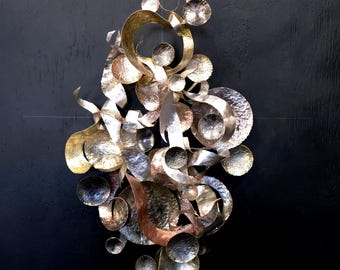 Upcycled Vintage Silver Effervescence Abstract Metal Wall Art #2200 Modern 7th Copper Anniversary 25th Gift Decor