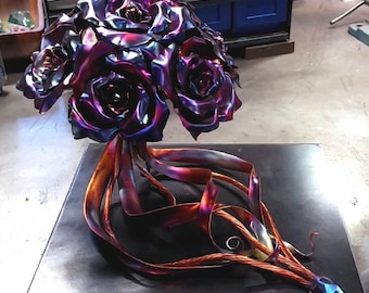 Handcrafted Copper Roses Bouquet #1839 Metal Flower Sculpture Luxury Floral Table Centerpiece Everlasting Artisan Home Decor Steampunk Gift