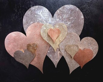 Upcycled Vintage Silver Heart Cloud Metal Wall Art #1580 Romantic 7th Copper 25th Anniversary Gift Decor