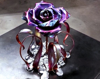 Unique Copper Rose Sculpture: "Splash of Love" Metal Art Artisanal Bespoke