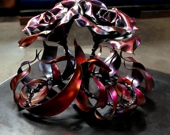 Copper Roses "Unity" #1849 Art Sculpture Valentines Mothers Day Christmas Anniversary Wedding Housewarming Steampunk Home Decor Unique Gift