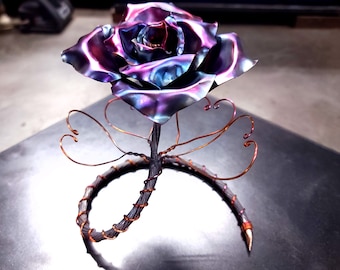 Copper Rose Sculpture: 'Be Mine' Romantic Metal Home Decor Artisanal Bespoke