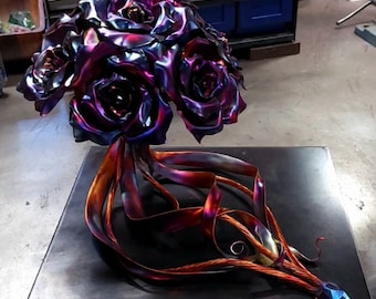 Copper Rose Anniversary Bouquet: Metal Flower Sculpture Artisanal Bespoke