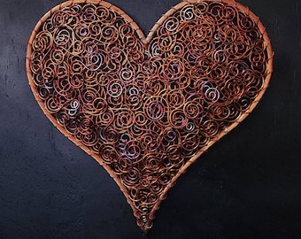 Metal Wall Art Copper Wire Coil Heart #1584 &quot;Crazy In Love&quot; Steampunk Wedding Anniversary Valentine Mother Christmas Romantic Gift Whimsical