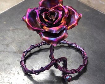 Solid Copper Rose Lovestruck #2123 Handcrafted Metal Flower Sculpture 7th Anniversary Romantic Tabletop Keepsake Art