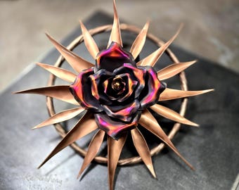 Handcrafted Kinetic Copper Compass Rose #2121 Spinning Metal Wall Art Desk Decor 7th Anniversary Keepsake Nautical Maritime Wall Art Gift