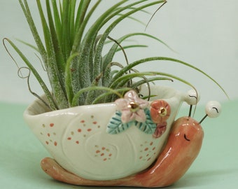 ceramic plant holder snail figurine, snail figurine, animal totem, ceramic snail, boho art, spirit animal, clay snail