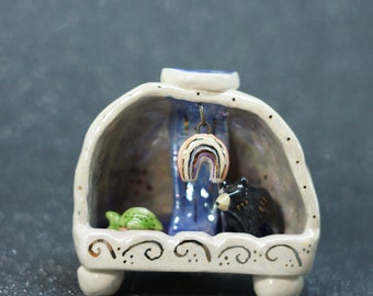 Waterfall rainbow Bear Ceramic Incense Burner / Bear Incense holder / Bear Incense Burner / Meditation