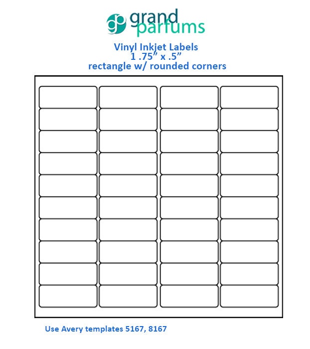 sheet of 80 white vinyl labels for 5ml and 10ml rollon bottles water