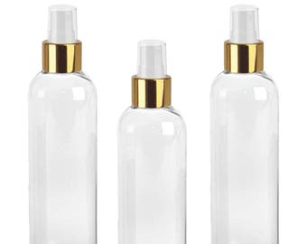 LUXE Clear SPRAY Bottles 4 Oz, BPa Free PET Plastic w/ Gold Fine Mist Cap, for Spraying Perfumes, Freshener, Bug Spray Aromatherapy