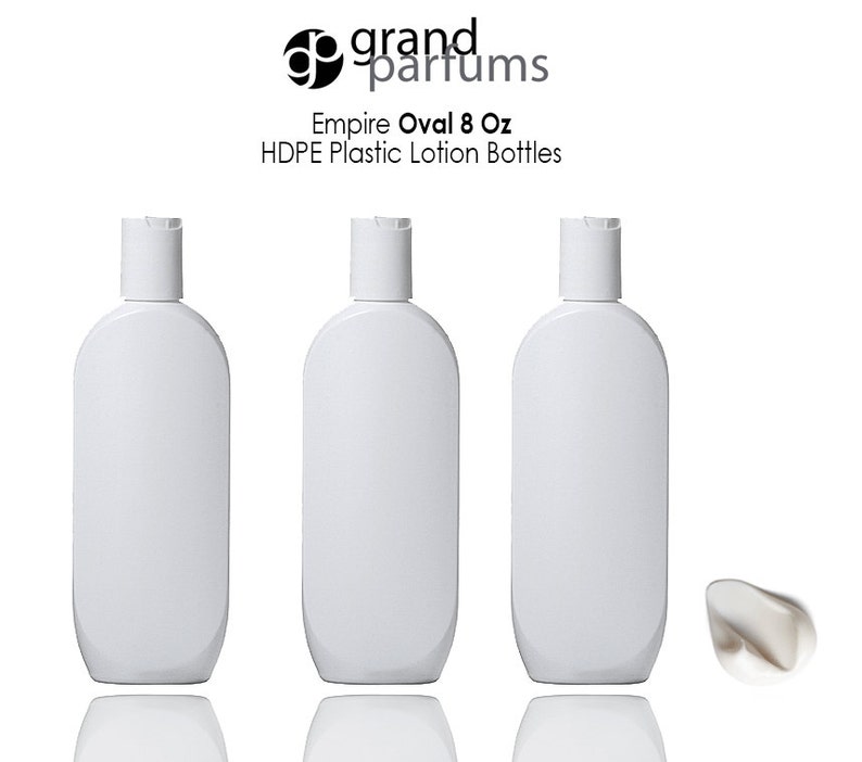 New w//White Lid 4-Pack HDPE Natural 8-oz. Plastic Bottle