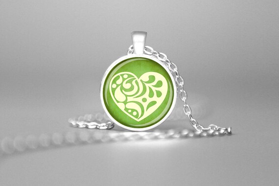 Paisley Heart Pendant Green Chakra Necklace - Green Heart Chakra Pendant Paisley Heart Pendant Green Chakra Necklace - Green Heart Chakra Pendant