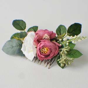 Wedding Hair Comb, Bridal Comb, Floral Hair Comb, Wedding Comb, Boho Flower Comb, Boho, Hair Comb, Mauve Crown, Greenery, White