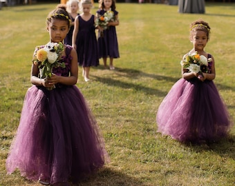 Flower girl dress Deep Purple tutu dress, flower top, hydrangea top, toddler tutu dress