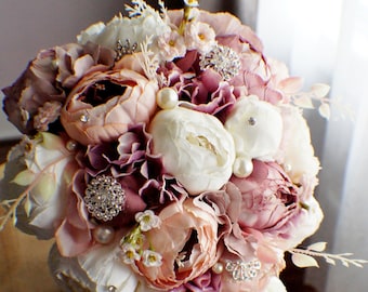 Bridal Bouquet, Brooch Bouquet, Cascading Bouquet, Mauve Bouquet Blush Pink Bouquet, Wedding Floral,  Bridal Bouquet, Brides Bouquet