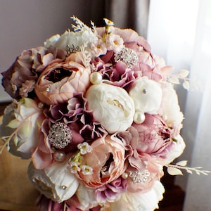 Bridal Bouquet, Brooch Bouquet, Cascading Bouquet, Mauve Bouquet Blush Pink Bouquet, Wedding Floral,  Bridal Bouquet, Brides Bouquet